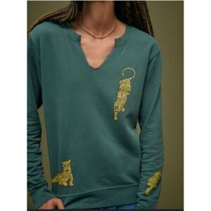 Anthropologie Back When Green Tiger Sweatshirt Women’s Sz S